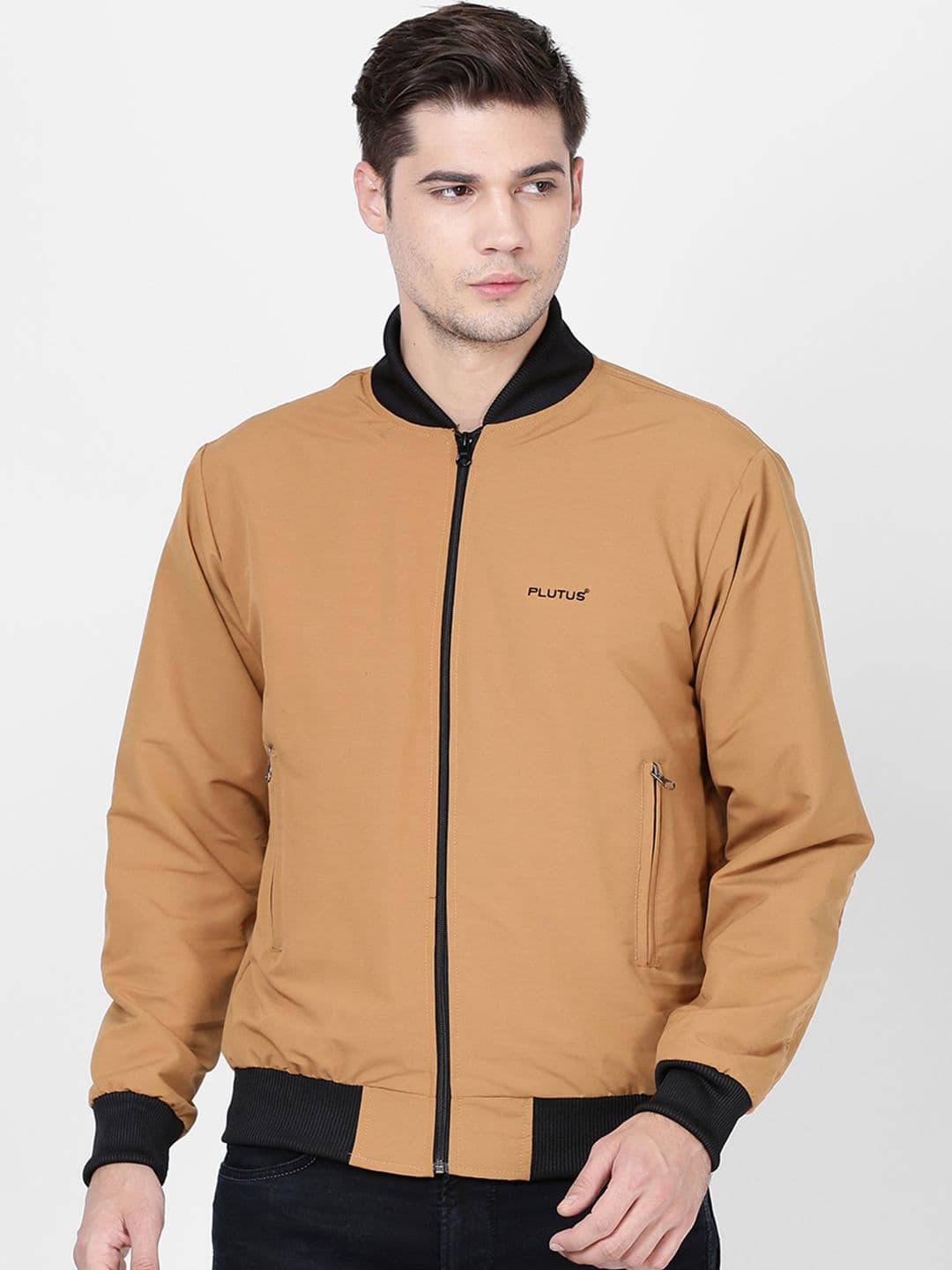 Plutus Men Beige Solid Windcheater Bomber Jacket - view 1