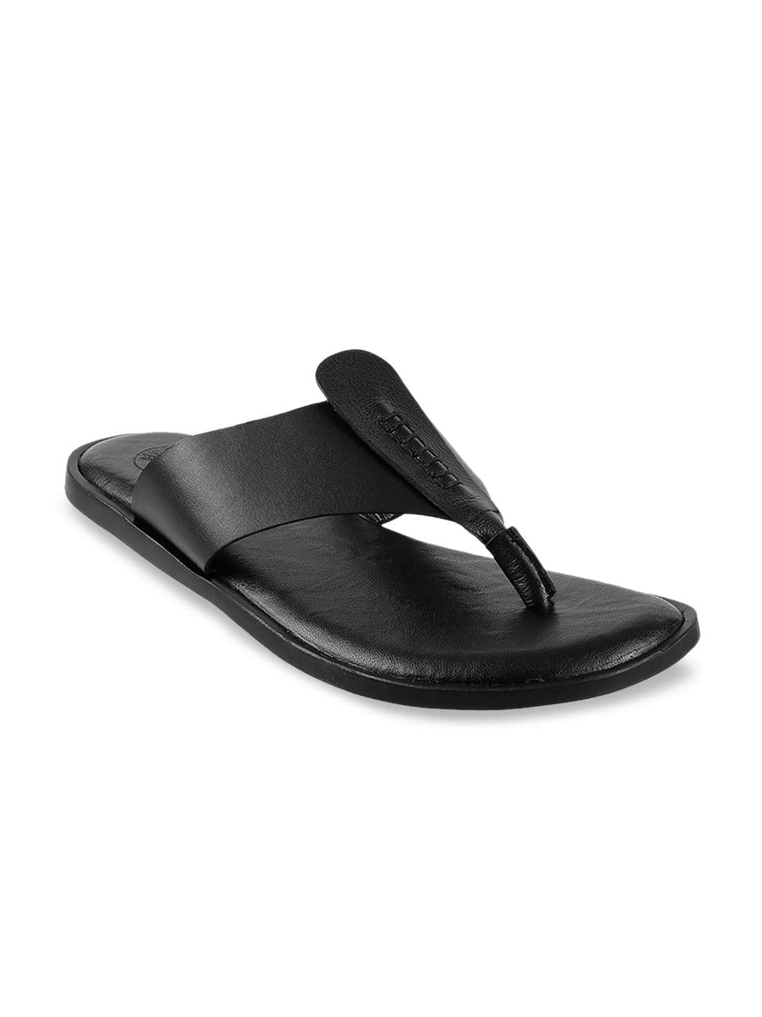 Mochi Men Black Solid Leather Comfort Sandals - view 1