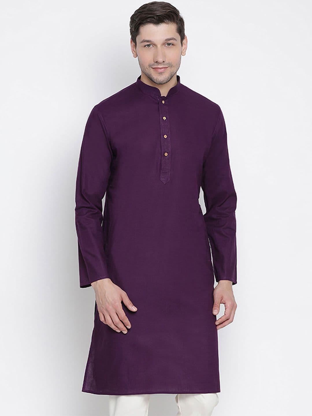 VASTRAMAY Men Purple Solid Straight Kurta - view 1