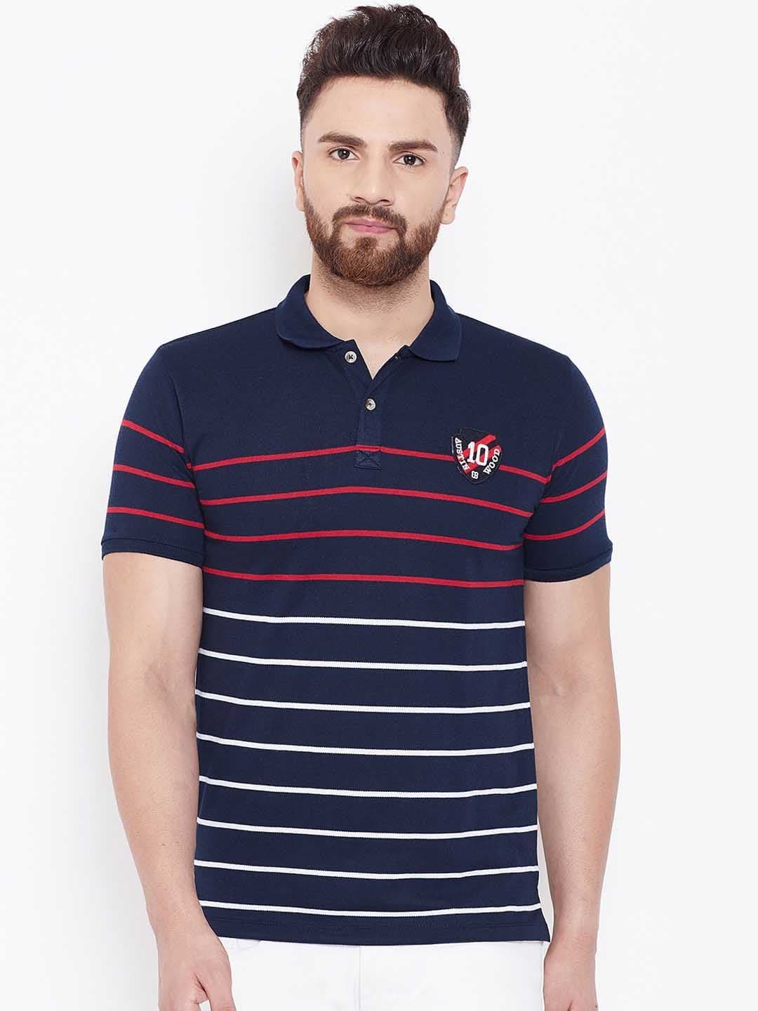 Austin wood Men Navy Blue Striped Polo Collar T-shirt - view 1