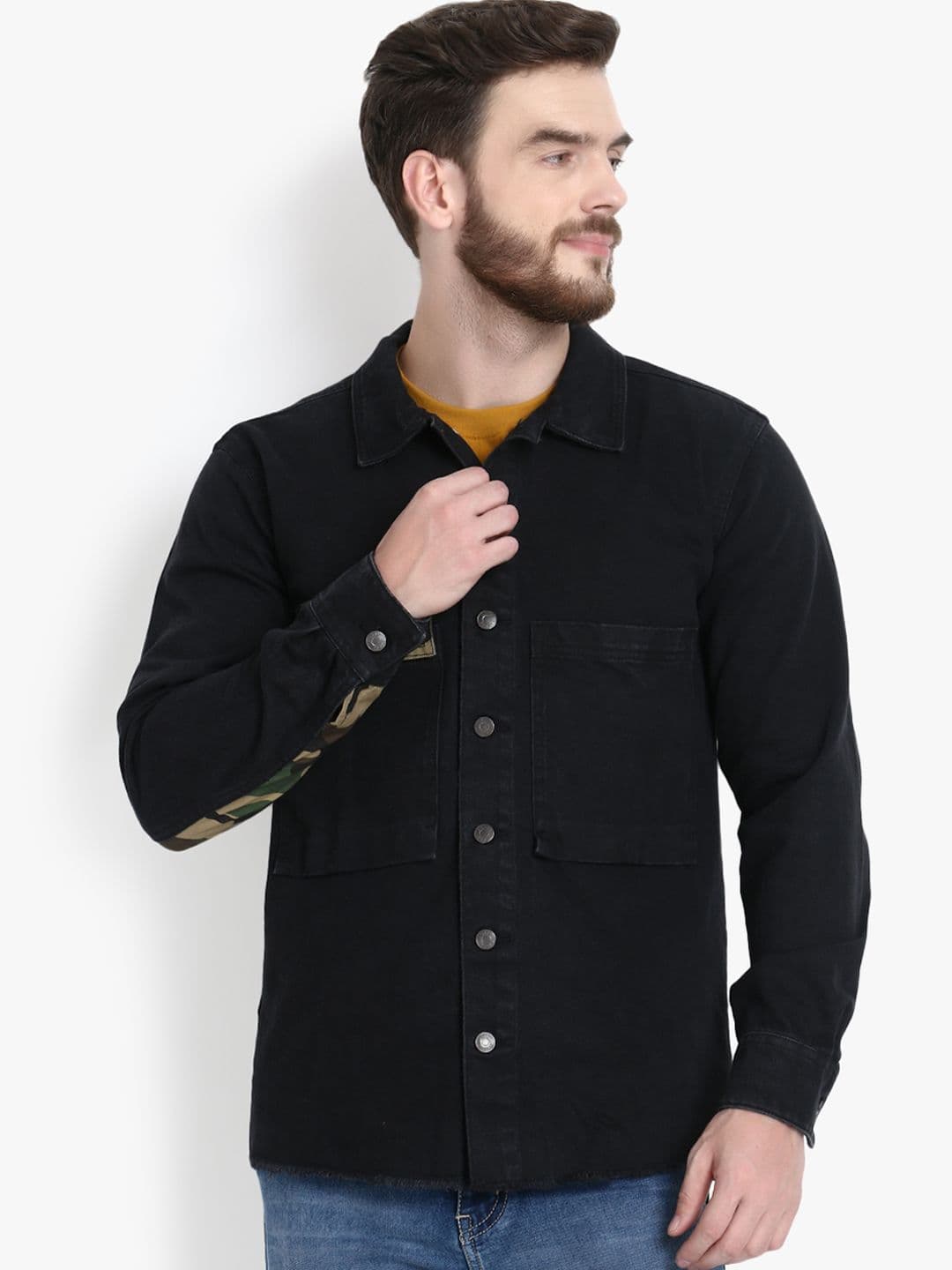 Kotty Men Black Camouflage Lightweight Denim Jacket - view 1