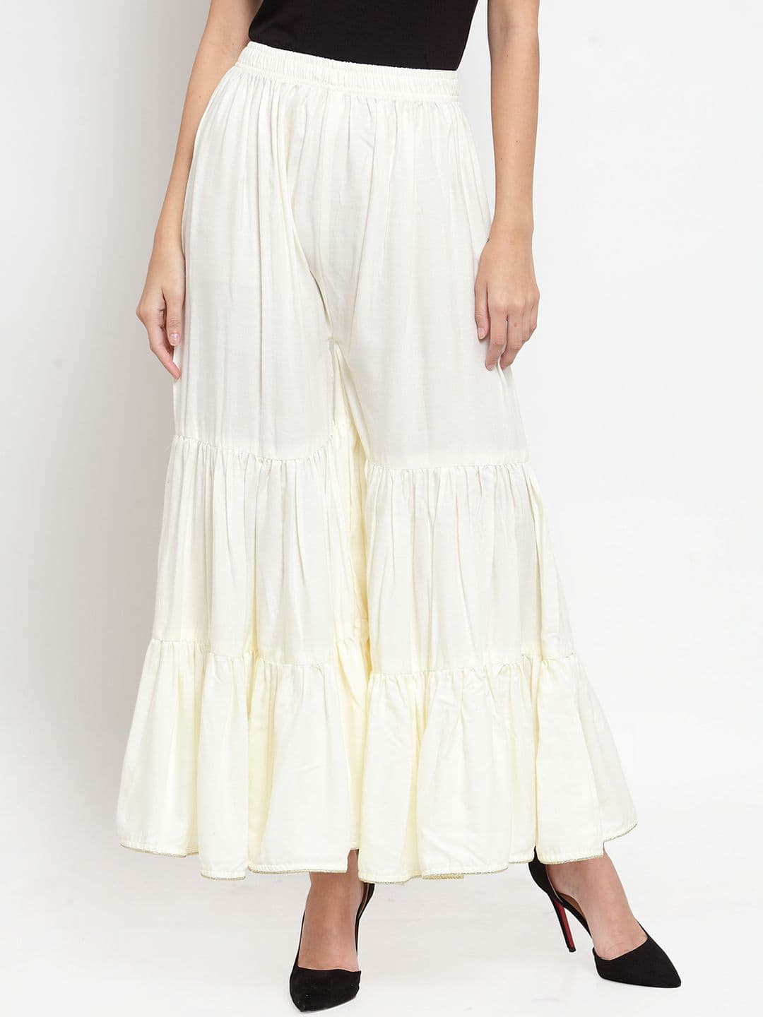 Clora Creation Women Off-White Solid Flared Palazzos - view 1
