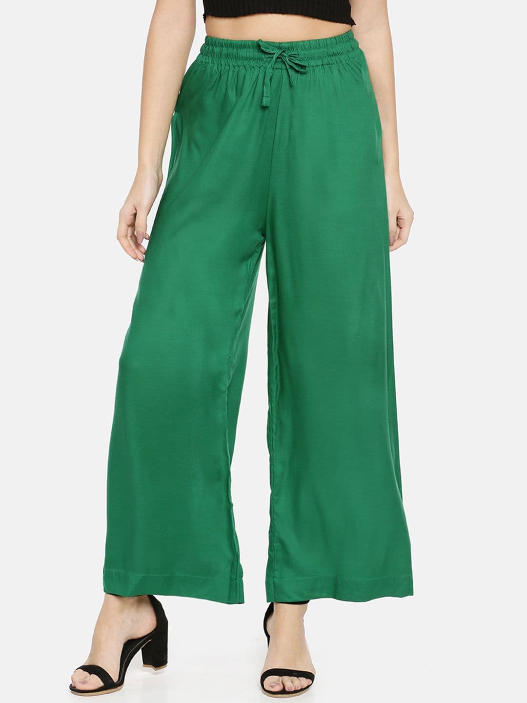 TWIN BIRDS Women Green Solid Wide Leg Palazzos - view 1