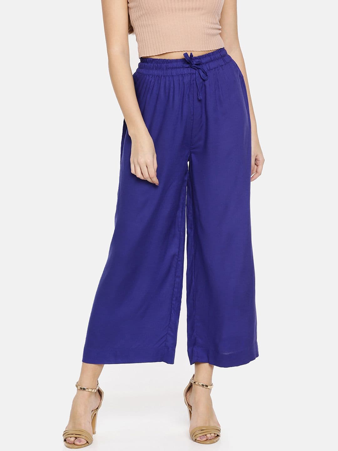 TWIN BIRDS Women Blue Solid Wide Leg Palazzos - view 1