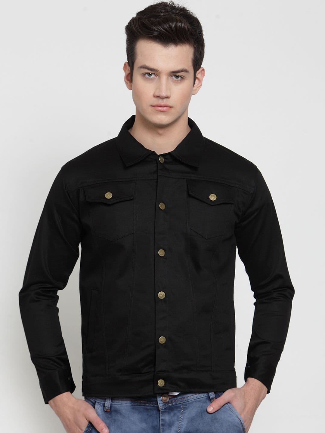 VOXATI Men Black Solid Denim Jacket - view 1