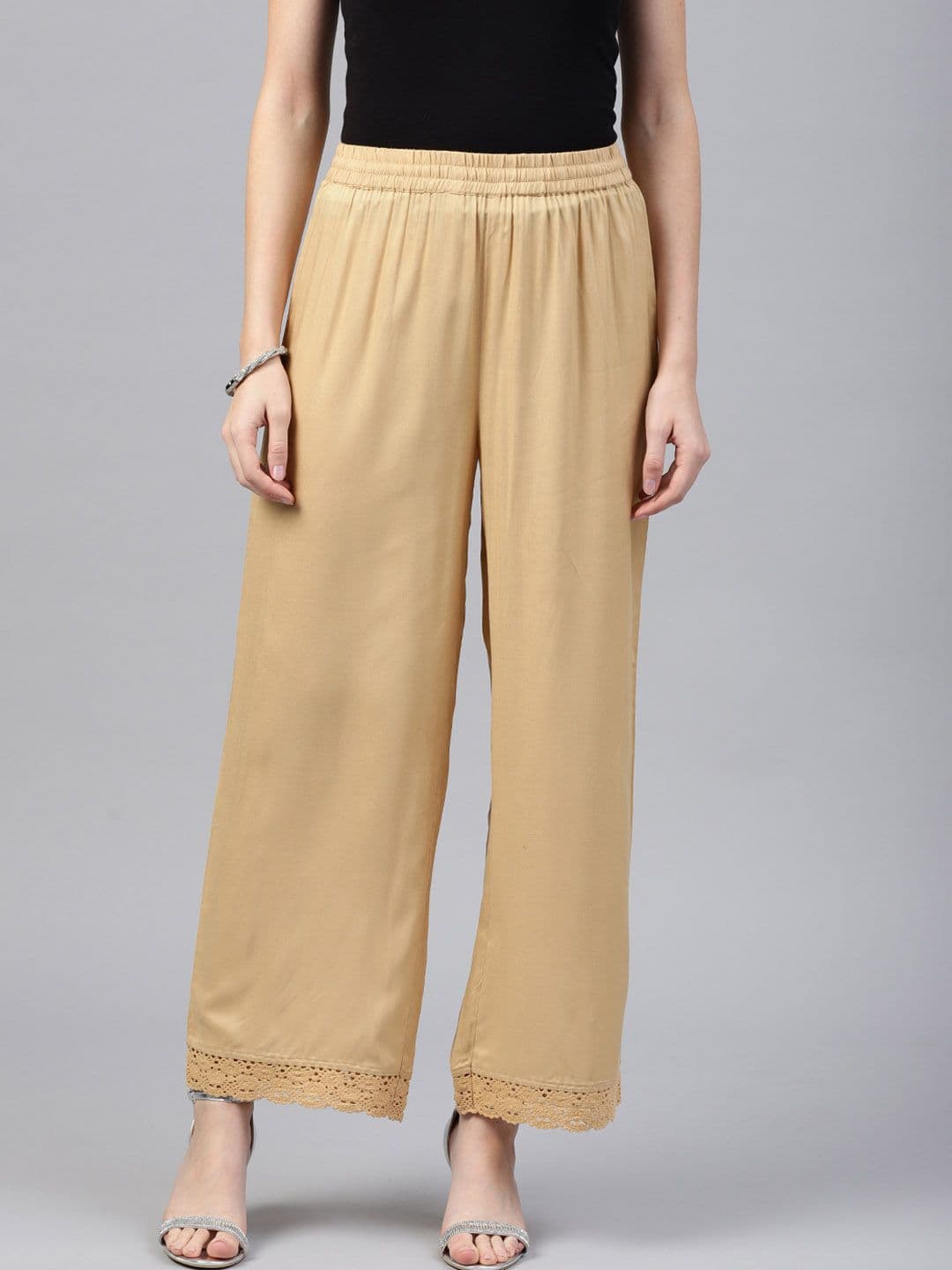 Juniper Women Beige Solid Wide Leg Palazzos - view 1