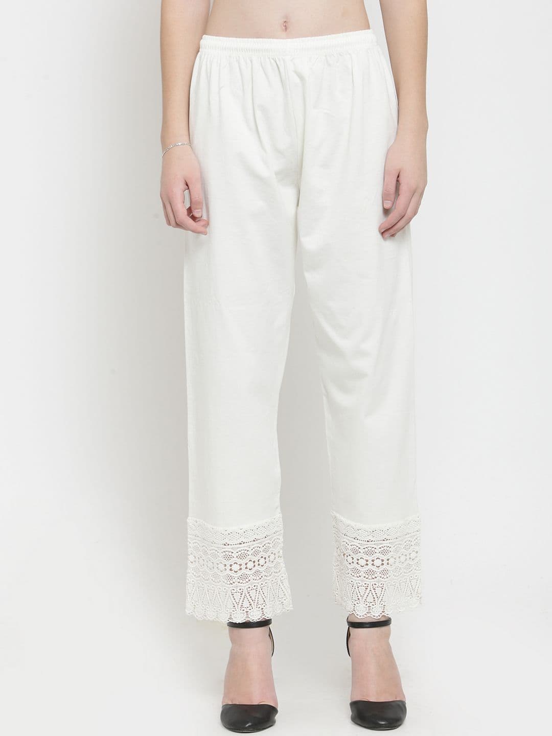 Clora Creation Women Off-White Solid Straight Palazzos - view 1