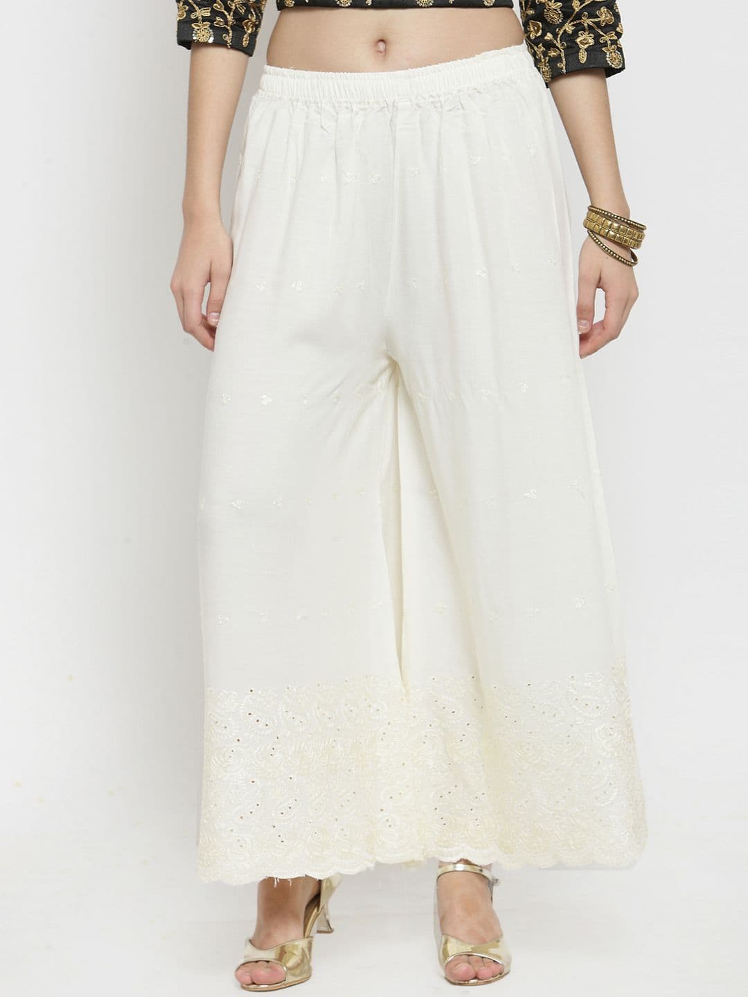 Clora Creation Women Off-White Wide Leg Embroidered Palazzos - view 1