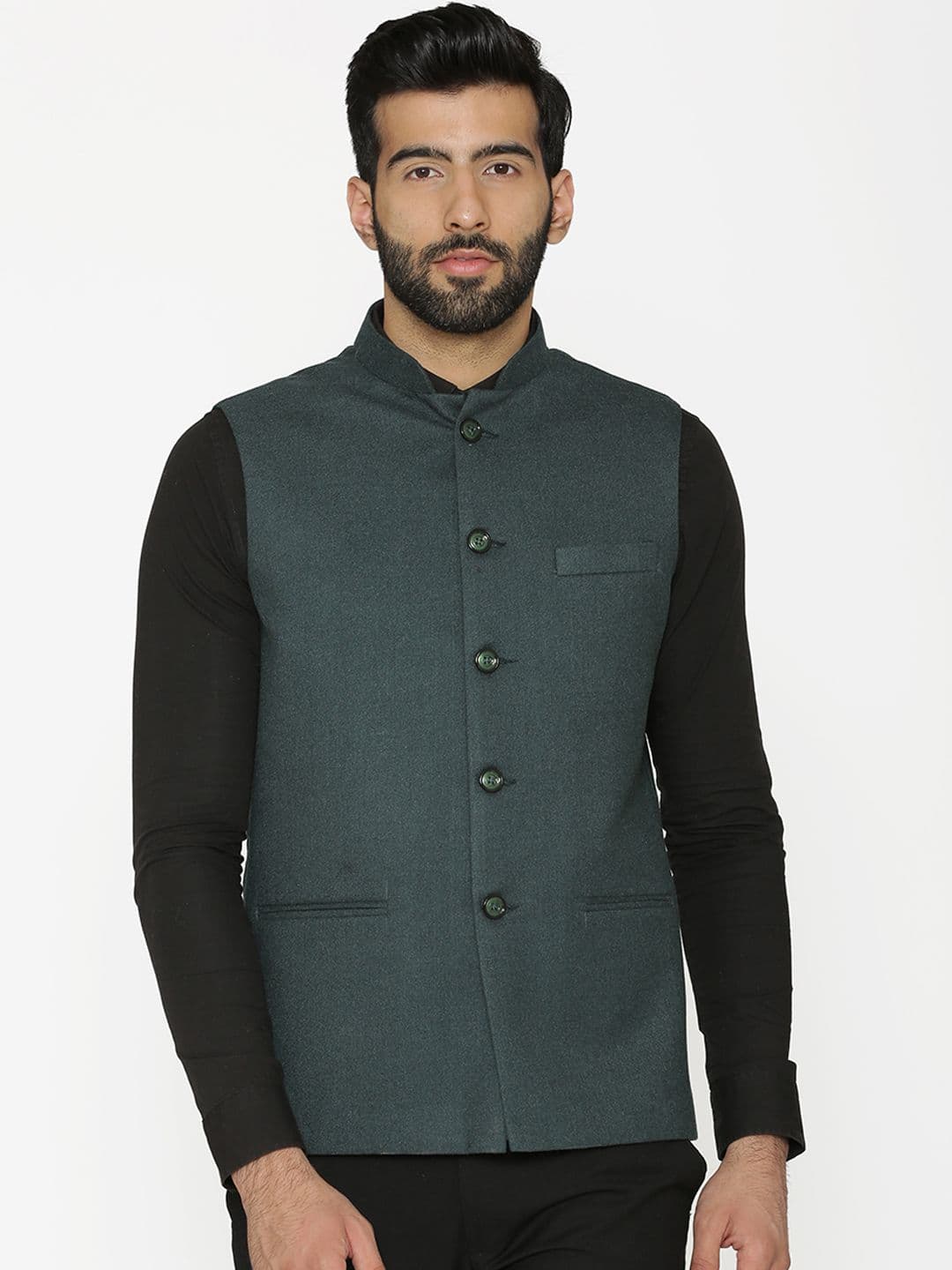 Wintage Men Green Solid Nehru Jacket - view 1