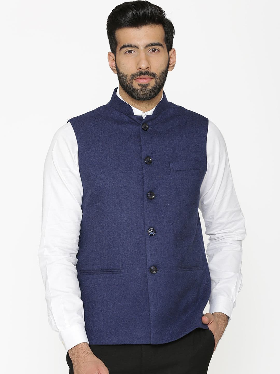 Wintage Men Blue Solid Nehru Jacket - view 1