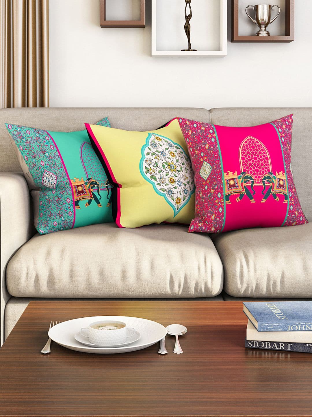 SEJ by Nisha Gupta Set of 3 Ethnic Motifs Square Cushion Covers - view 1