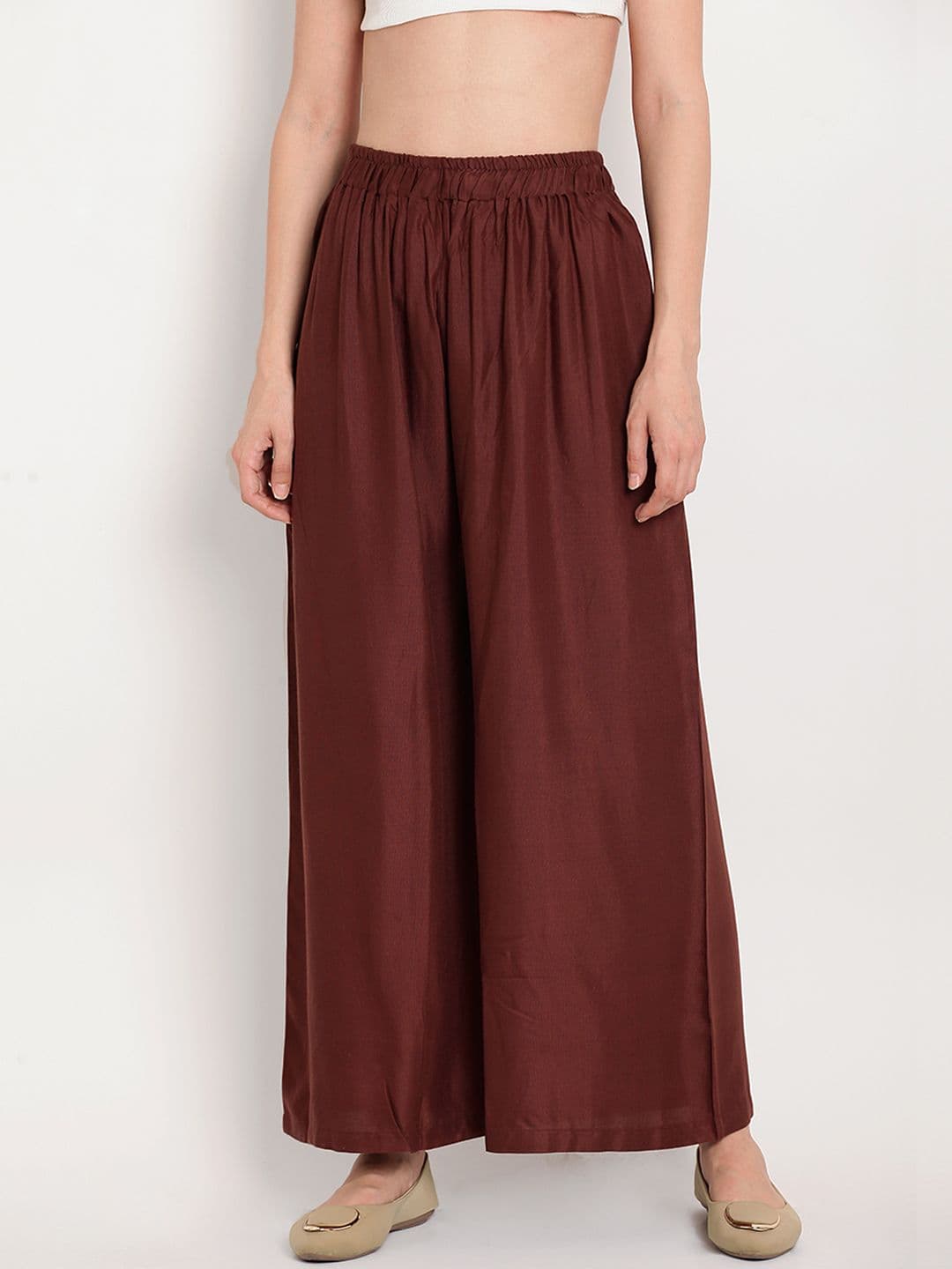 TAG 7 Women Brown Solid Flared Palazzos - view 1