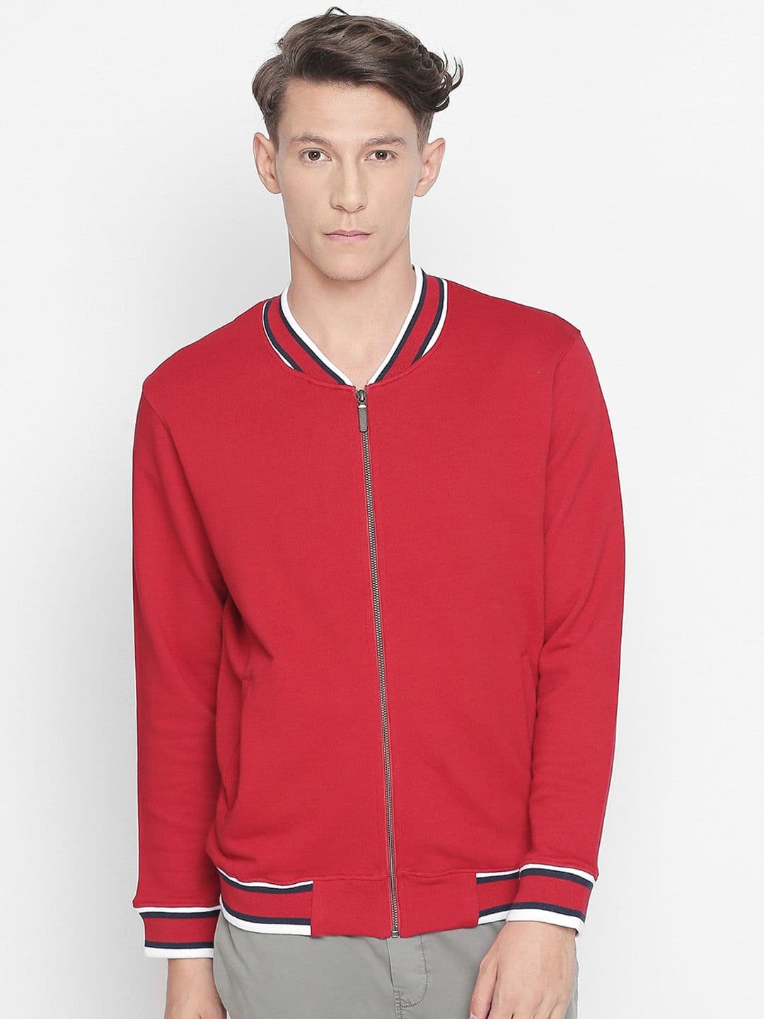 Basics Men Red Solid Bomber Jacket - view 1