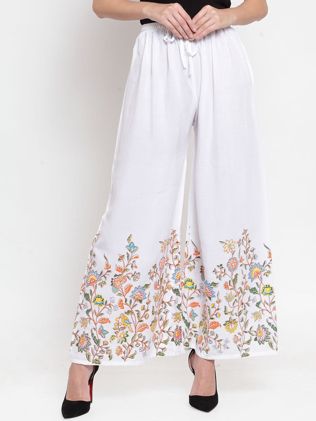 Clora Creation Women White Printed Wide Leg Palazzos - view 1