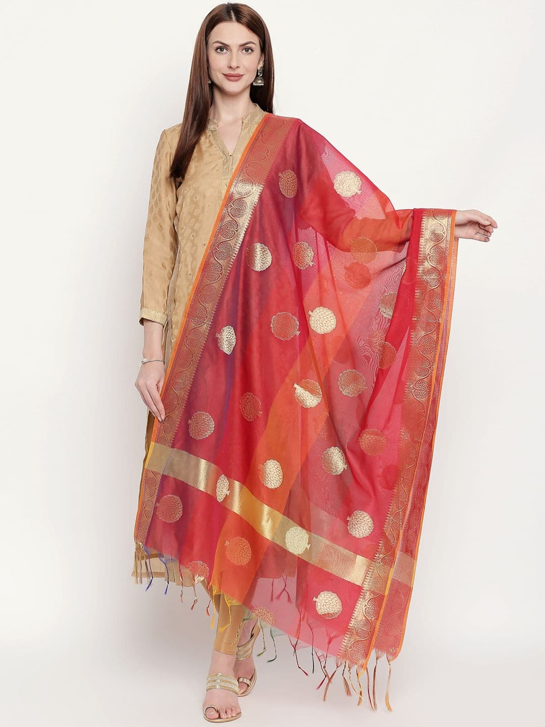 Dupatta Bazaar Red & Orange Banarasi Woven Design Dupatta - view 1