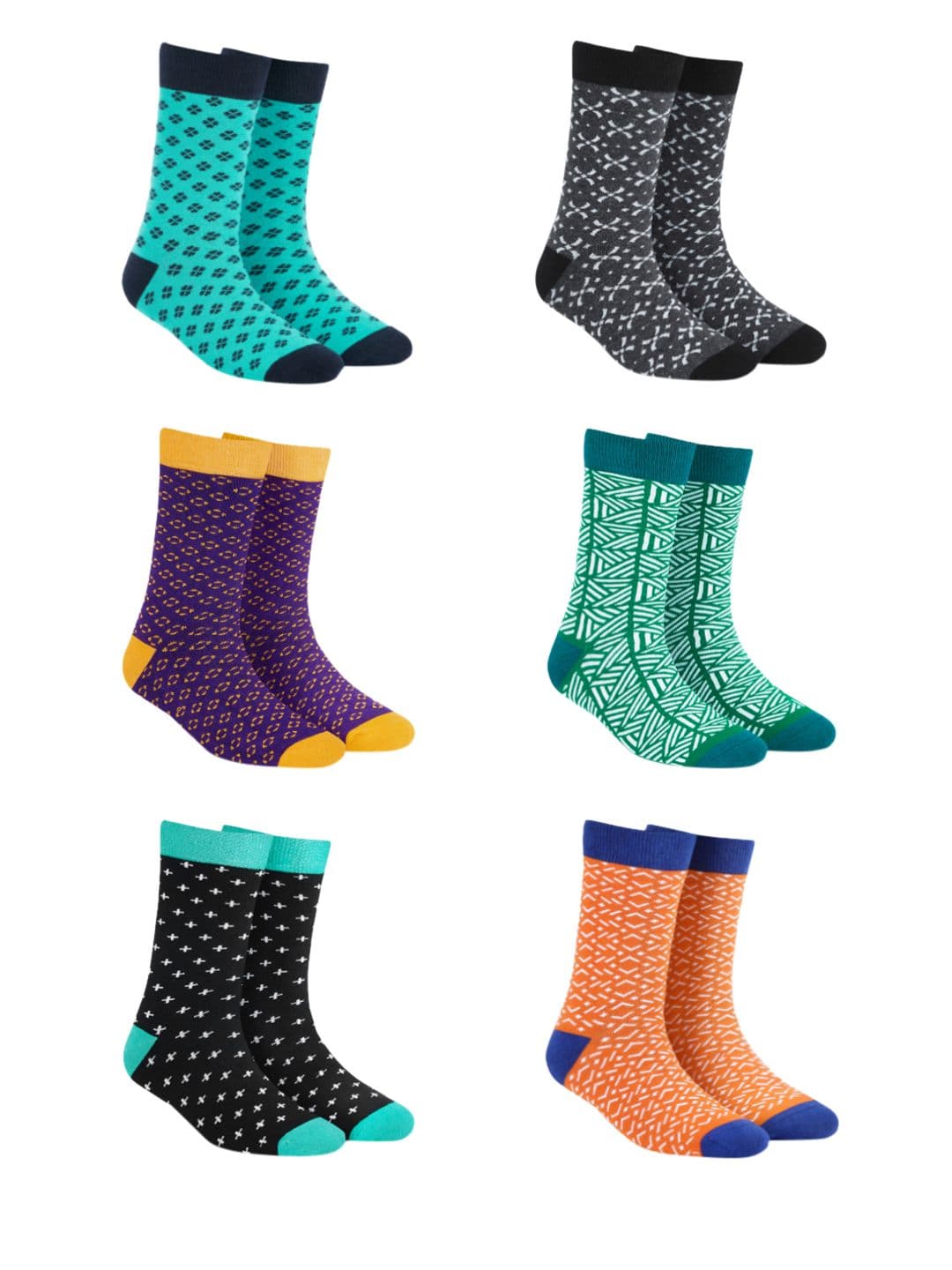 Dynamocks Unisex Pack of 6 Multicoloured Patterned Calf-Length Socks - view 1