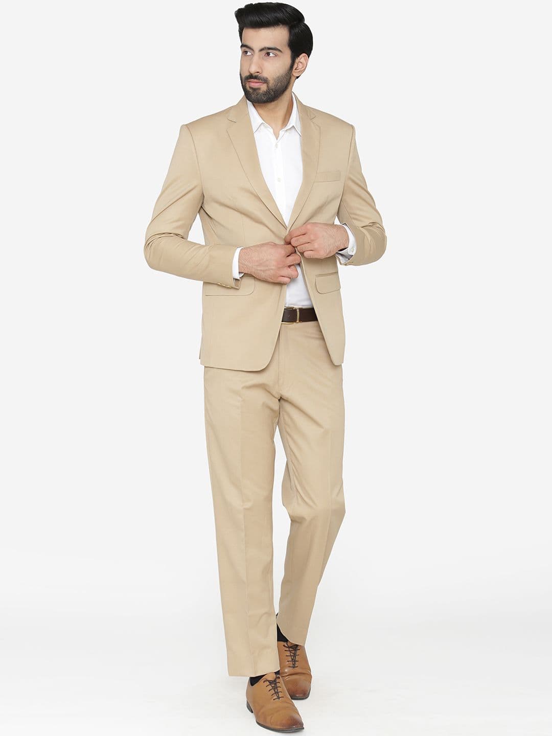 Wintage Men Beige Solid Single-Breasted Regular Fit Suit