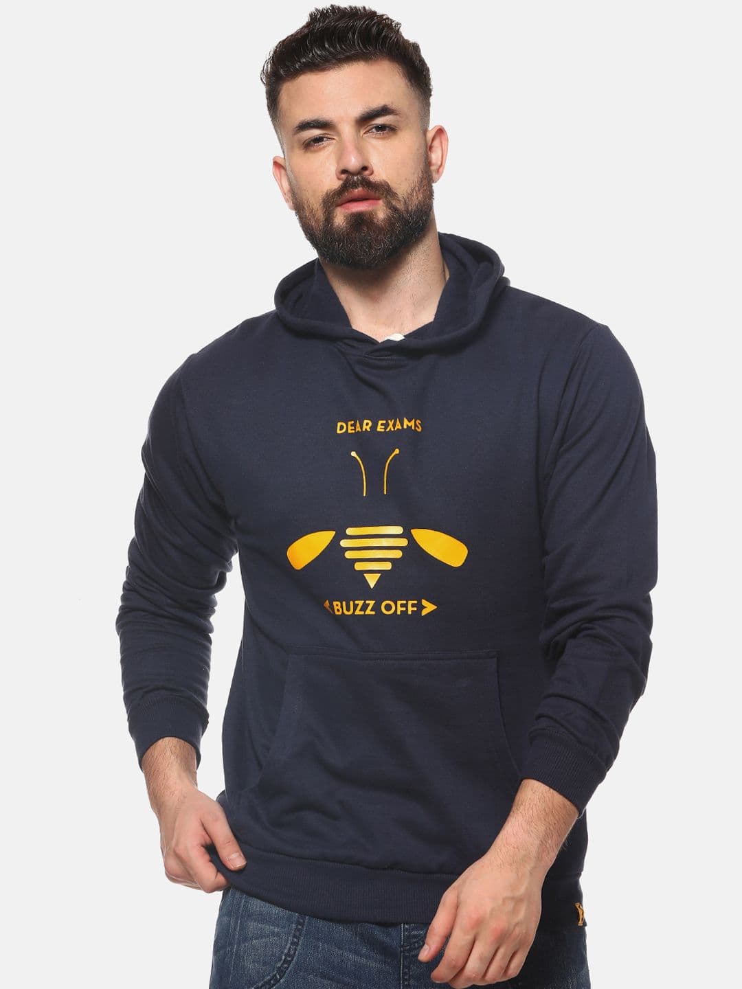 CAHOOT Men Navy Blue Solid Hooded Sweatshirt - view 1