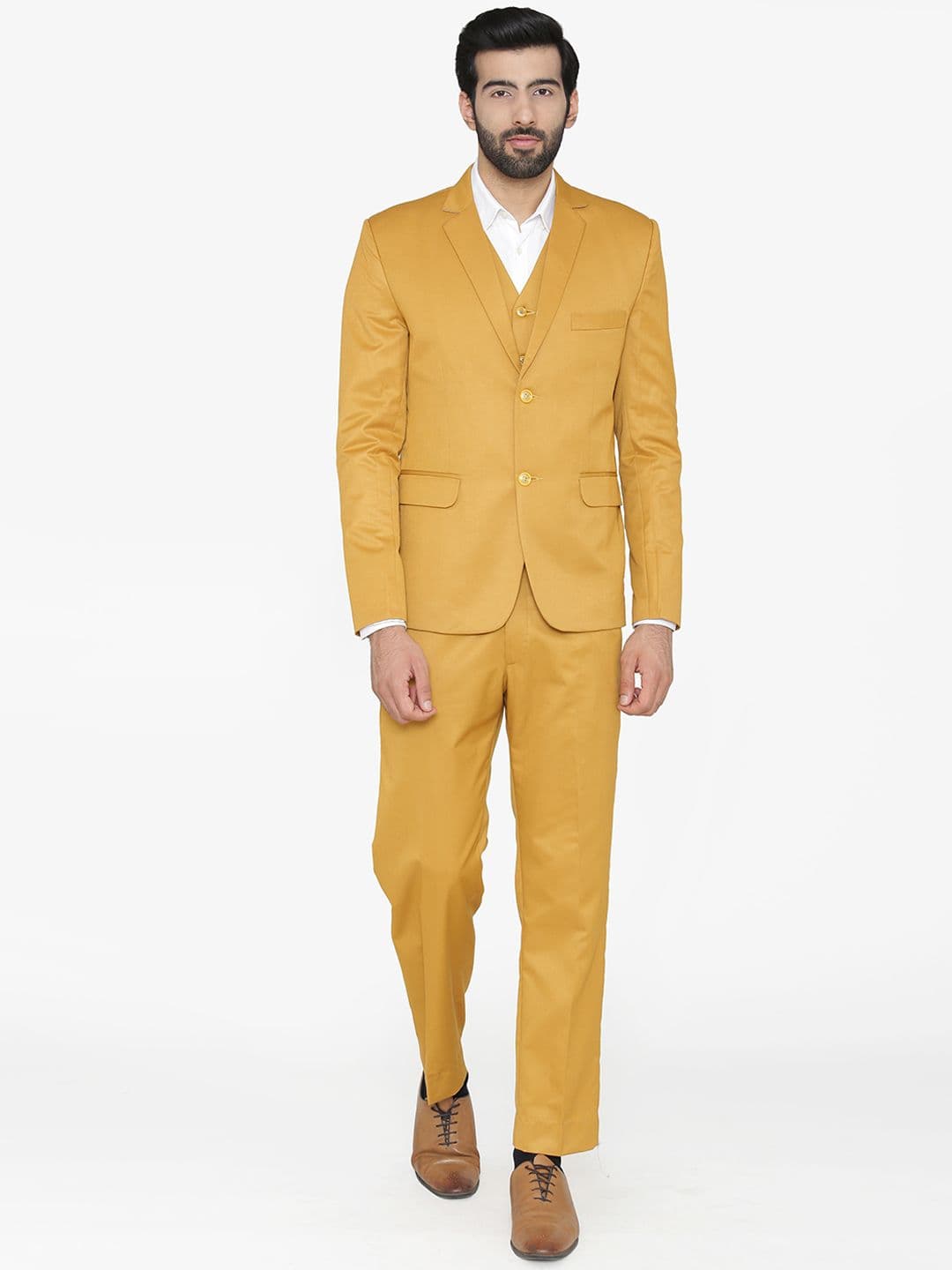 Wintage Men Mustard Yellow Solid Single-Breasted Regular Fit Party Suit