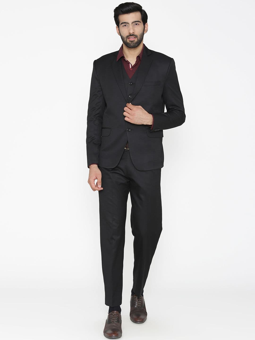 Wintage Men Black Solid Single-Breasted Regular Fit Suit