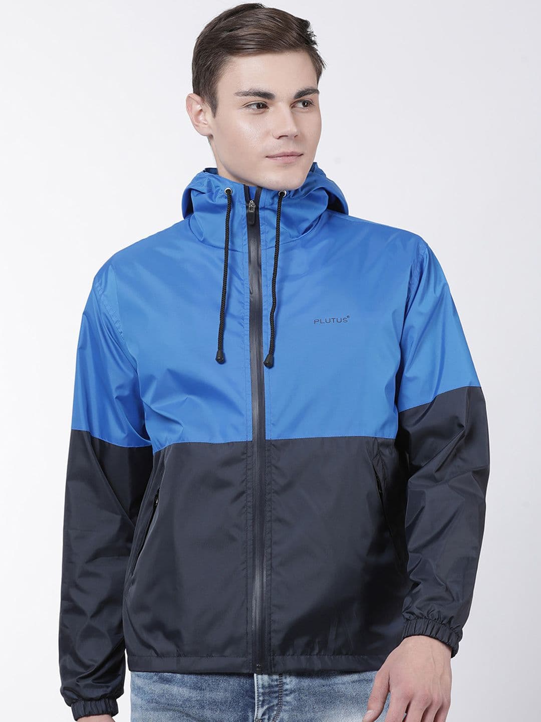 Plutus Men Blue Colourblocked Windcheater Jacket