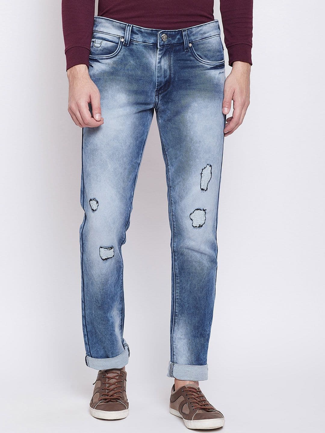 Duke Men Blue Regular Fit Mid-Rise Mildly Distressed Stretchable Jeans - view 1