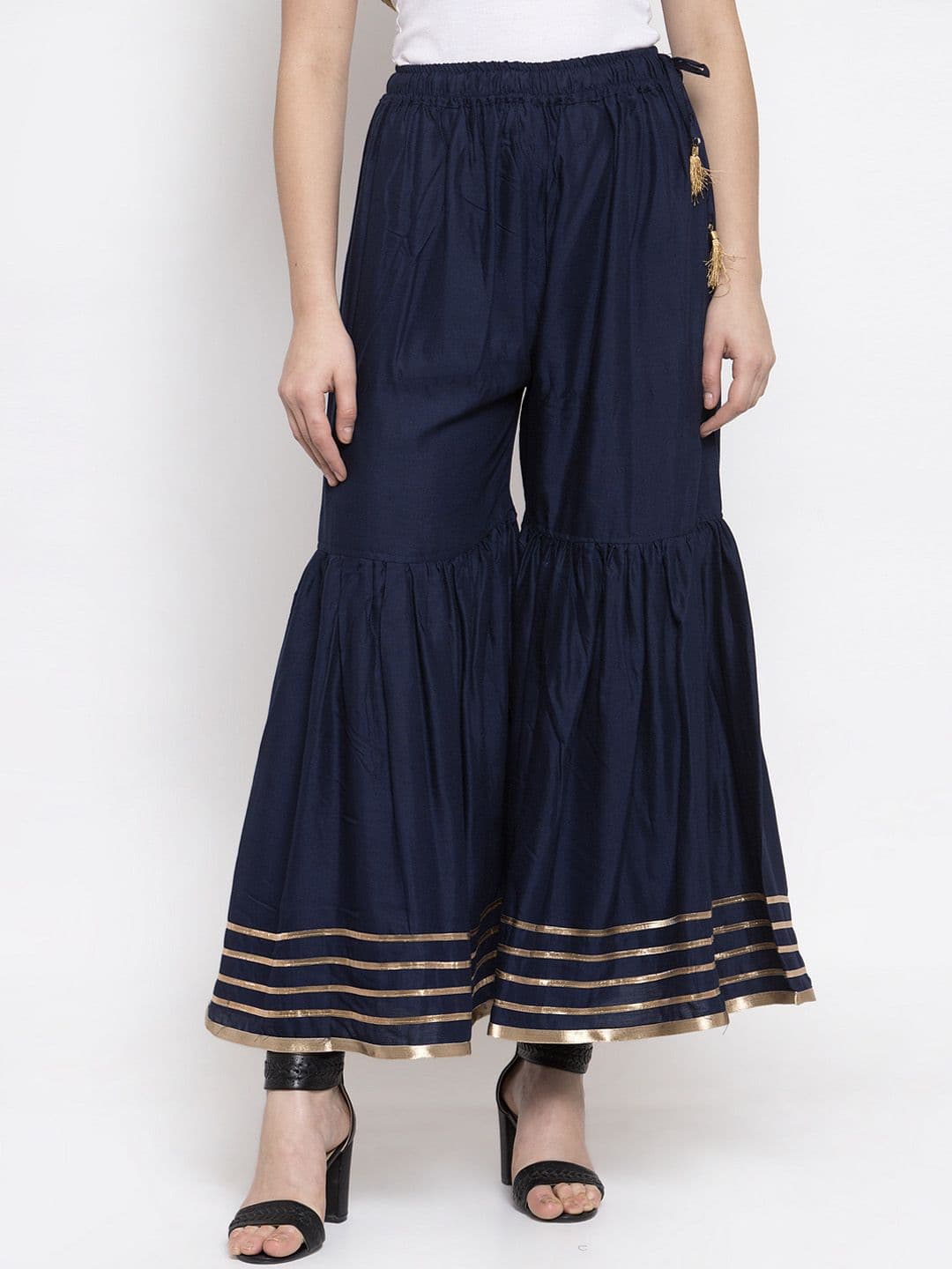 TAG 7 Women Navy Blue Hem Design Flared Sharara - view 1