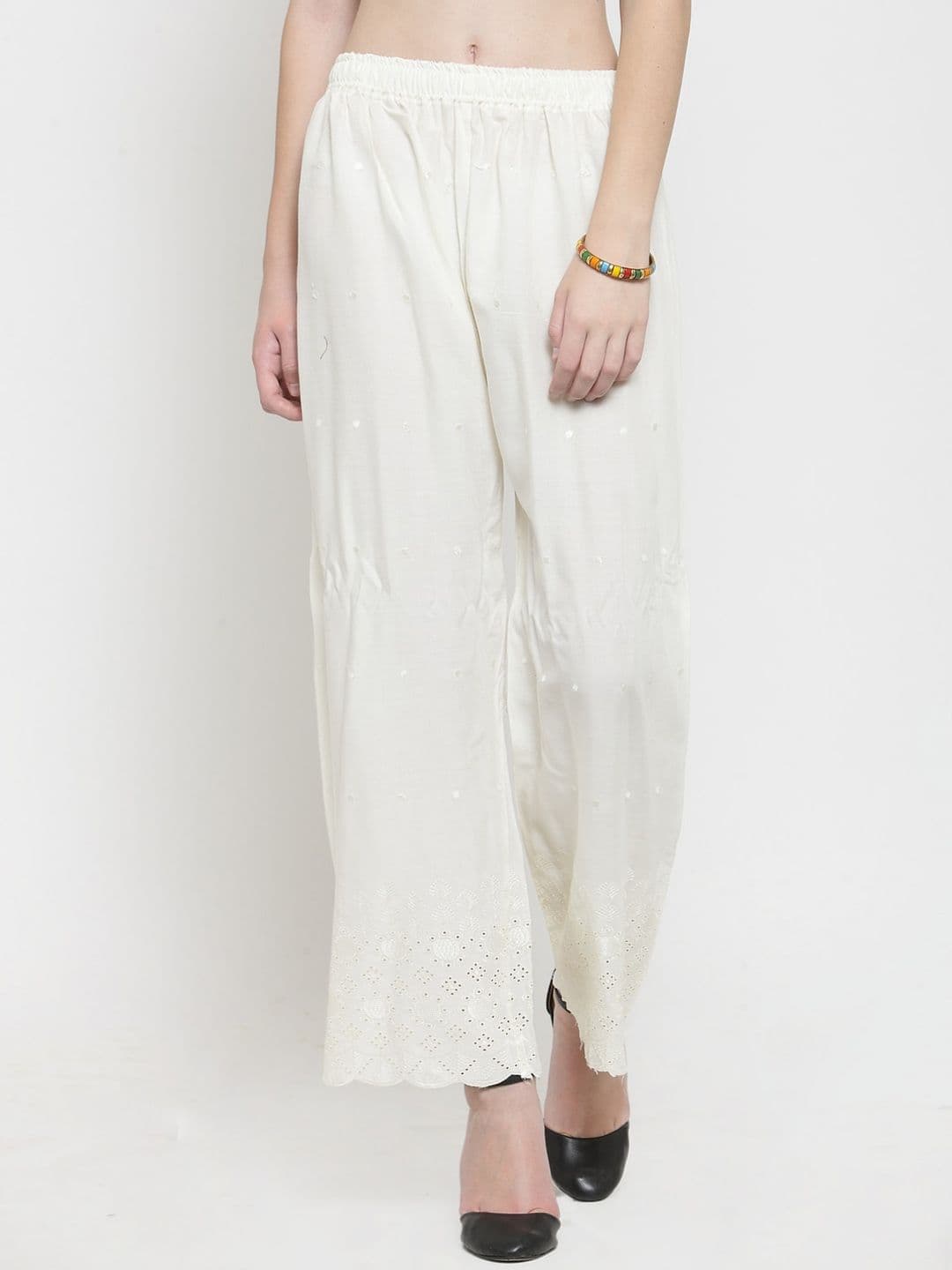 Clora Creation Women Off-White Self Design Wide Leg Palazzos - view 1