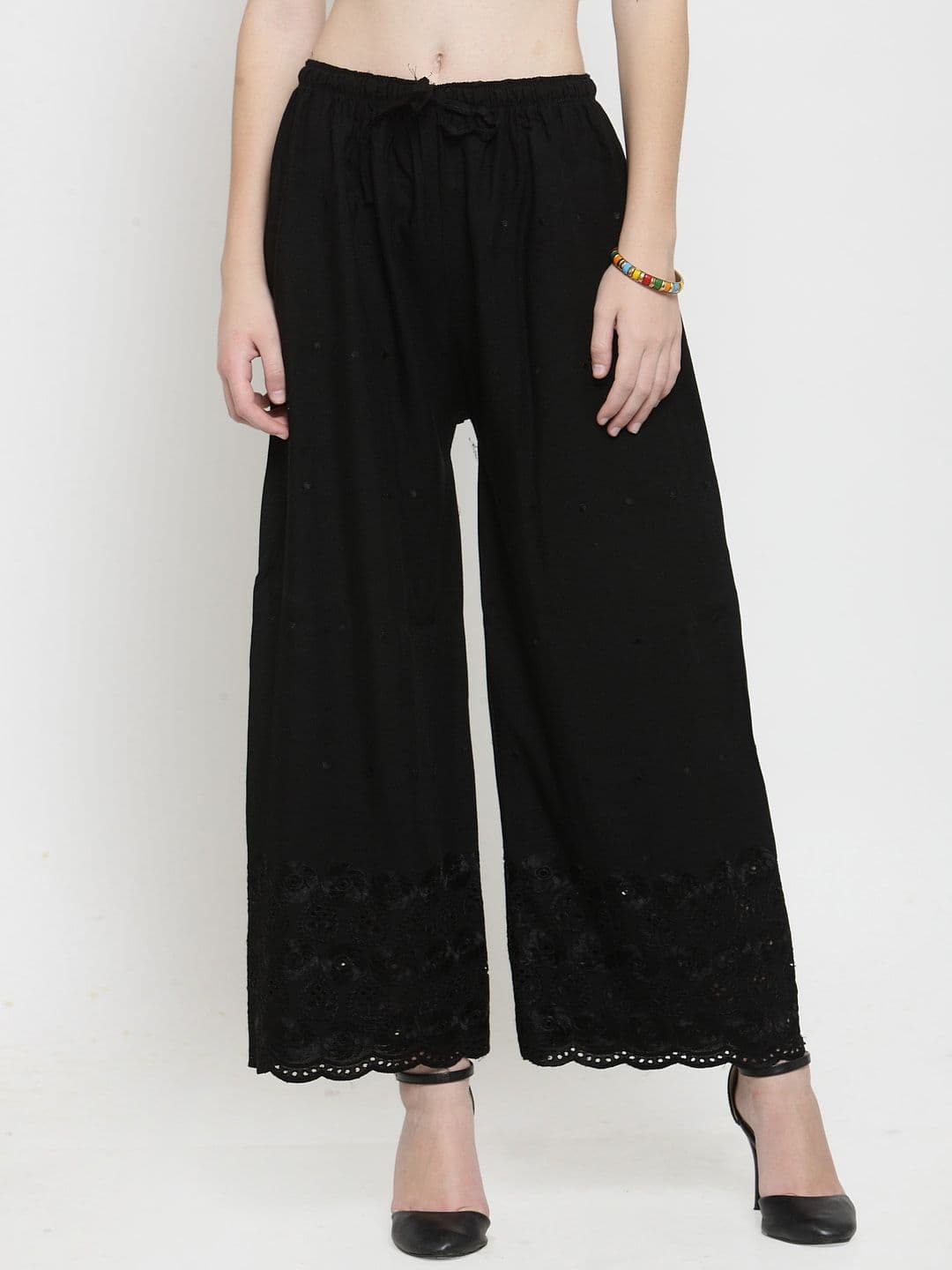 Clora Creation Women Black Embroidered Wide Leg Palazzos - view 1