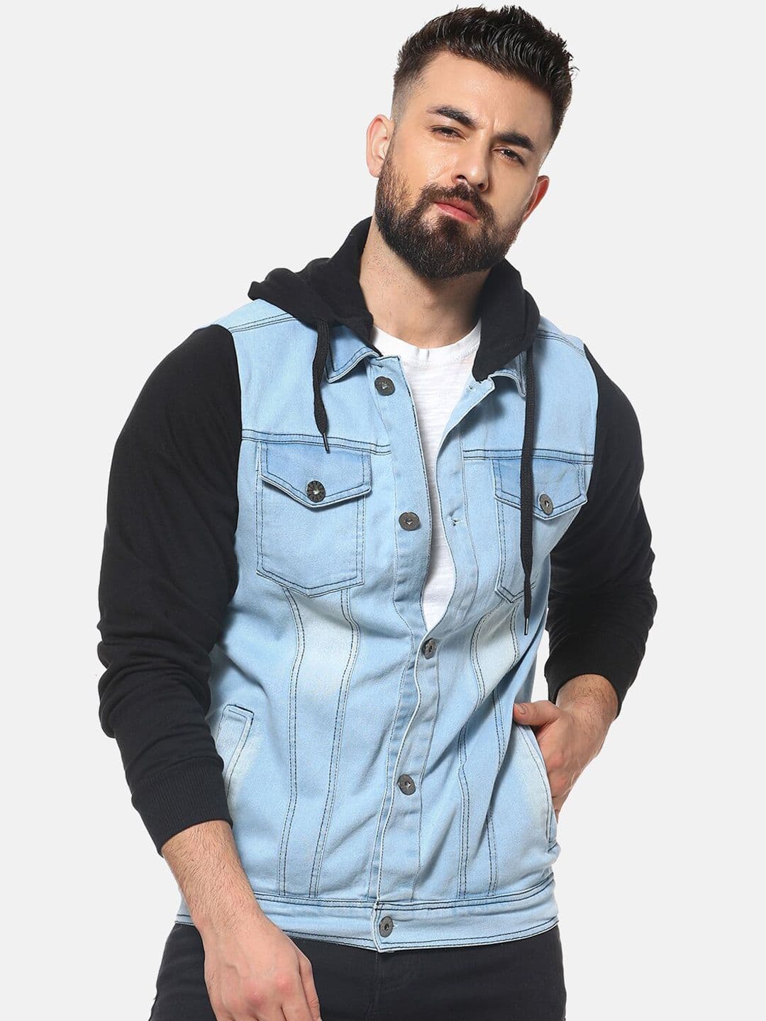 CAHOOT Men Blue Printed Windcheater Denim Jacket - view 1