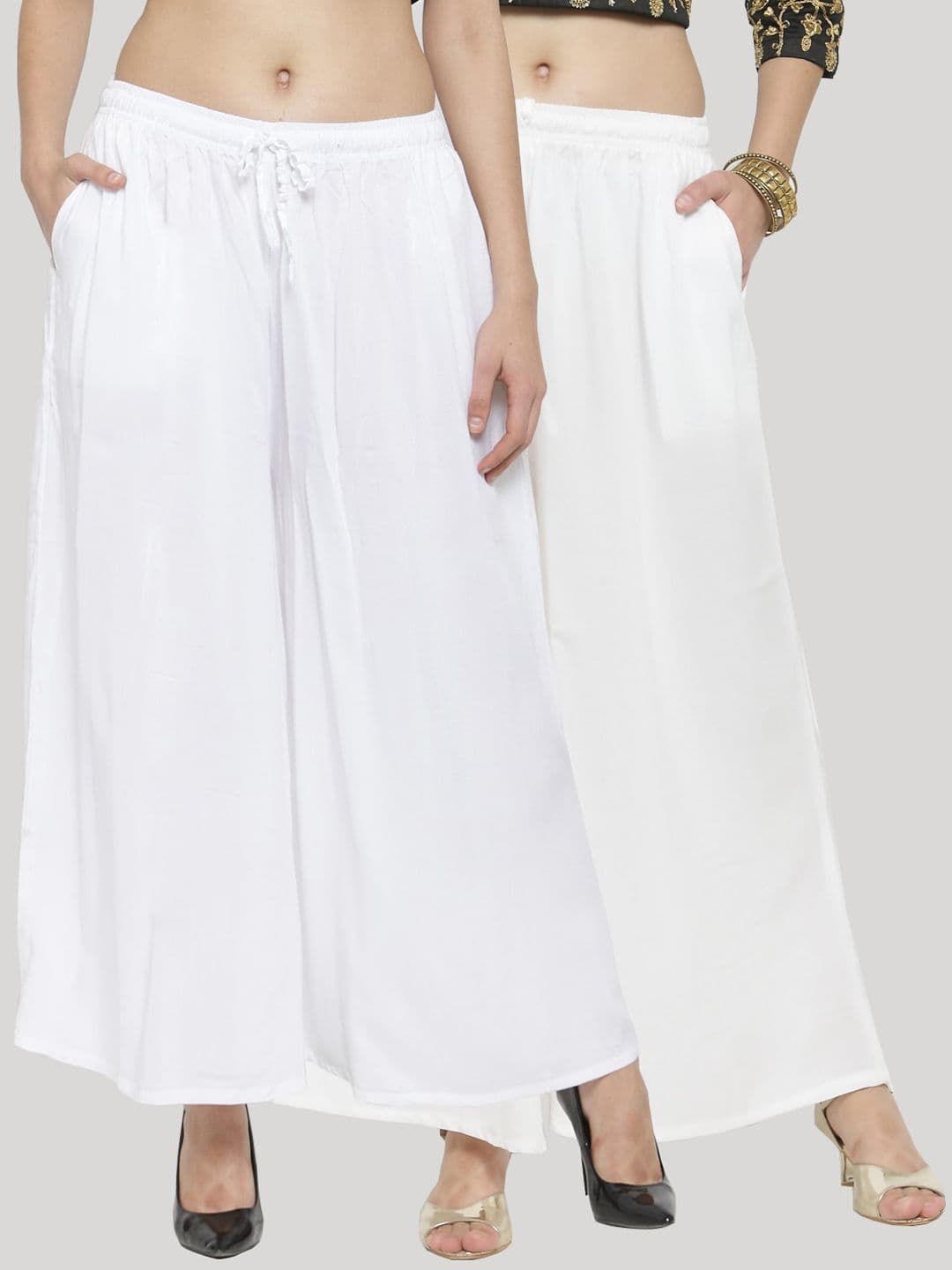 Clora Creation Women Pack of 2 White Solid Flared Palazzos - view 1