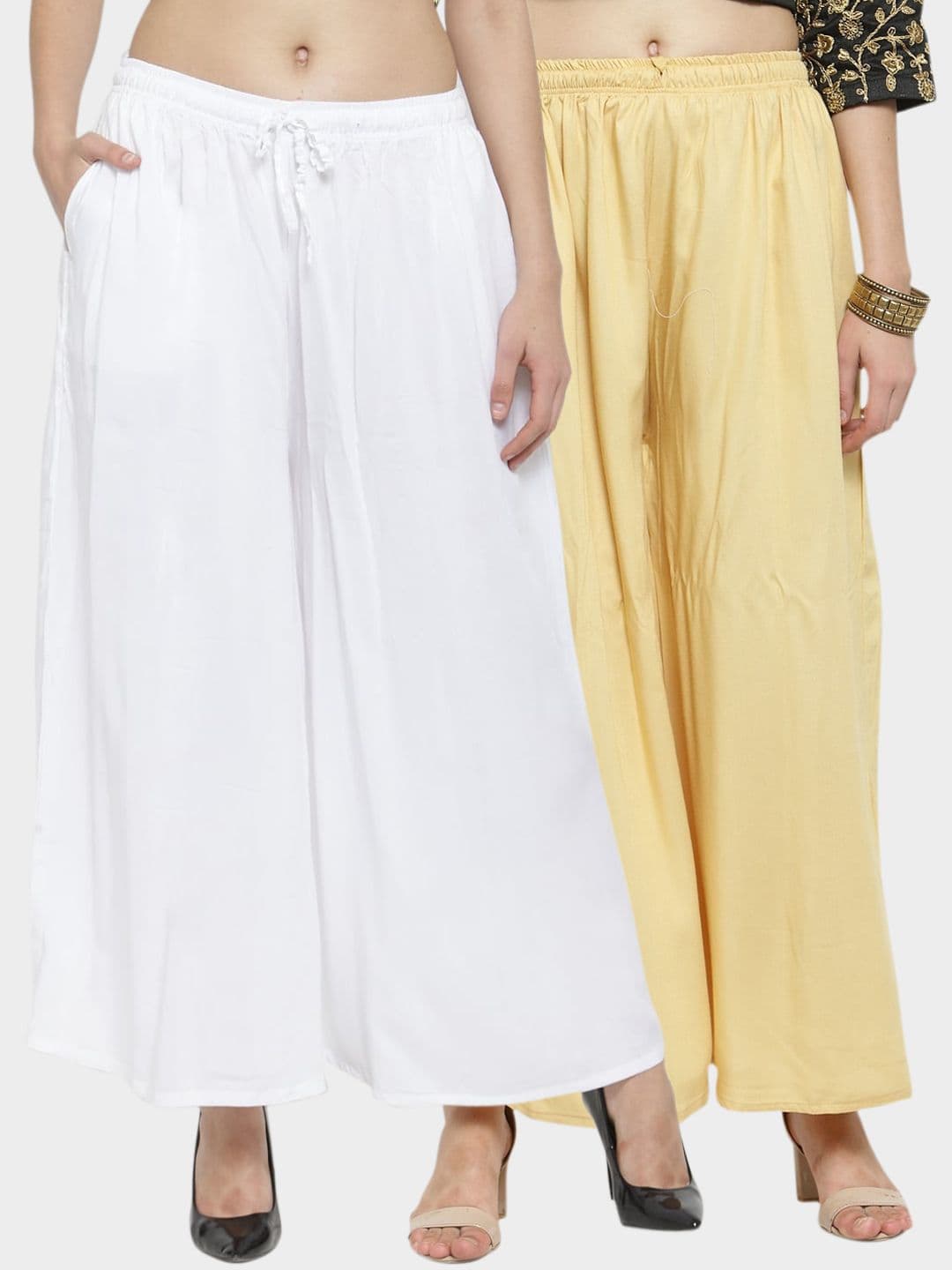 Clora Creation Women Pack Of 2 Off-White & Beige Solid Wide Leg Palazzos - view 1