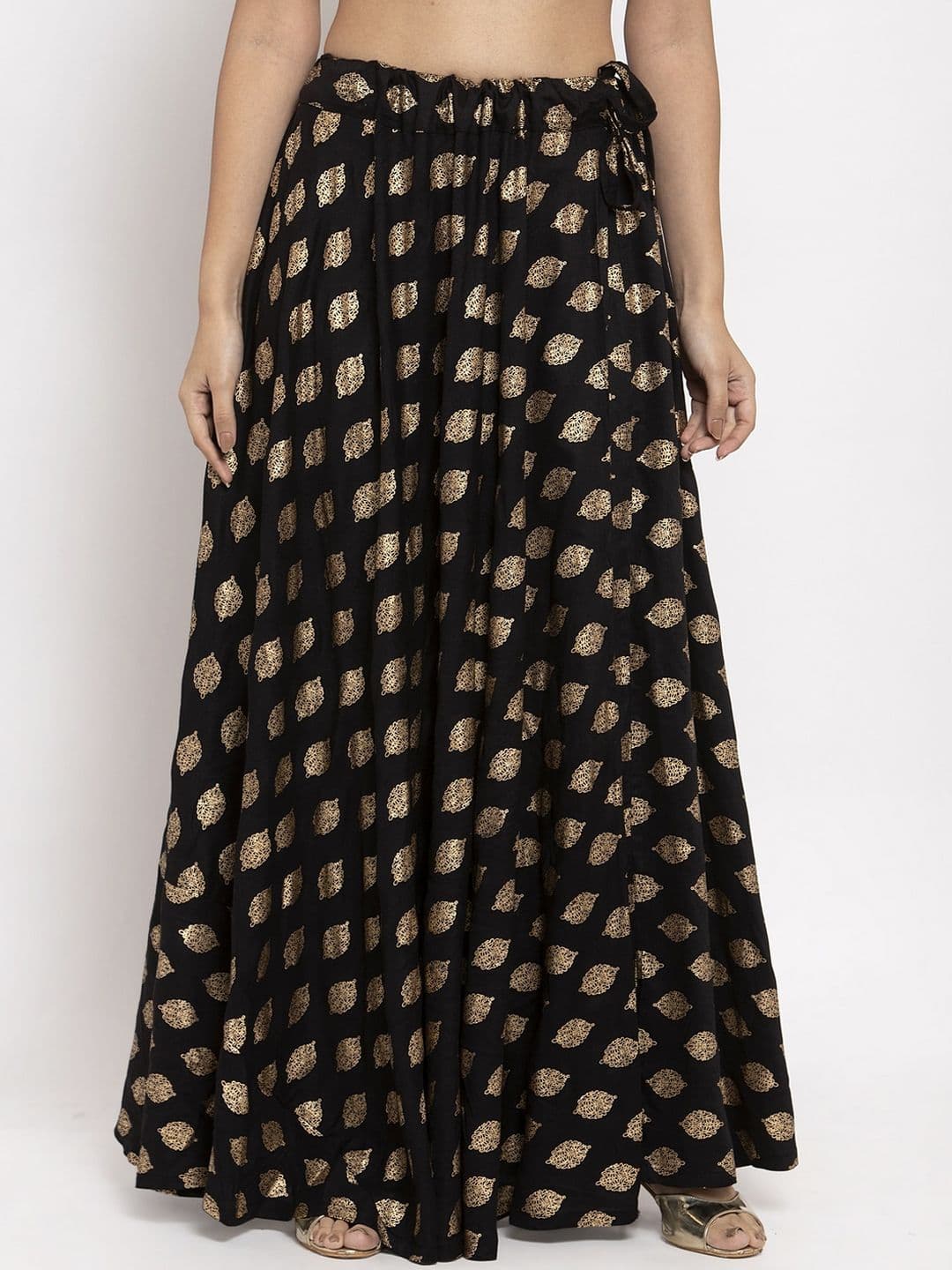 Clora Creation Black & Gold-Colour Printed Flared Maxi Skirt - view 1