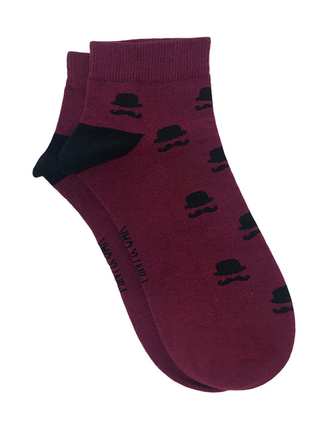 Mint & Oak Men Maroon & Black Patterned Ankle-Length Socks - view 1