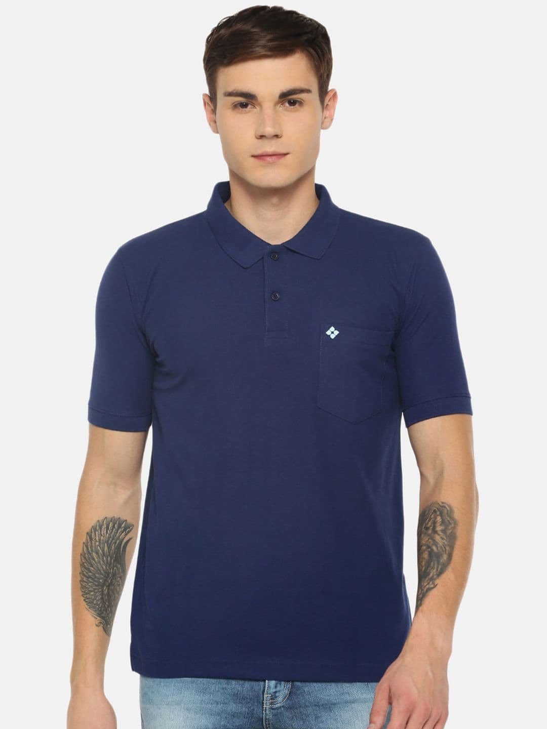Dollar Men Blue Solid Polo Collar T-shirt - view 1