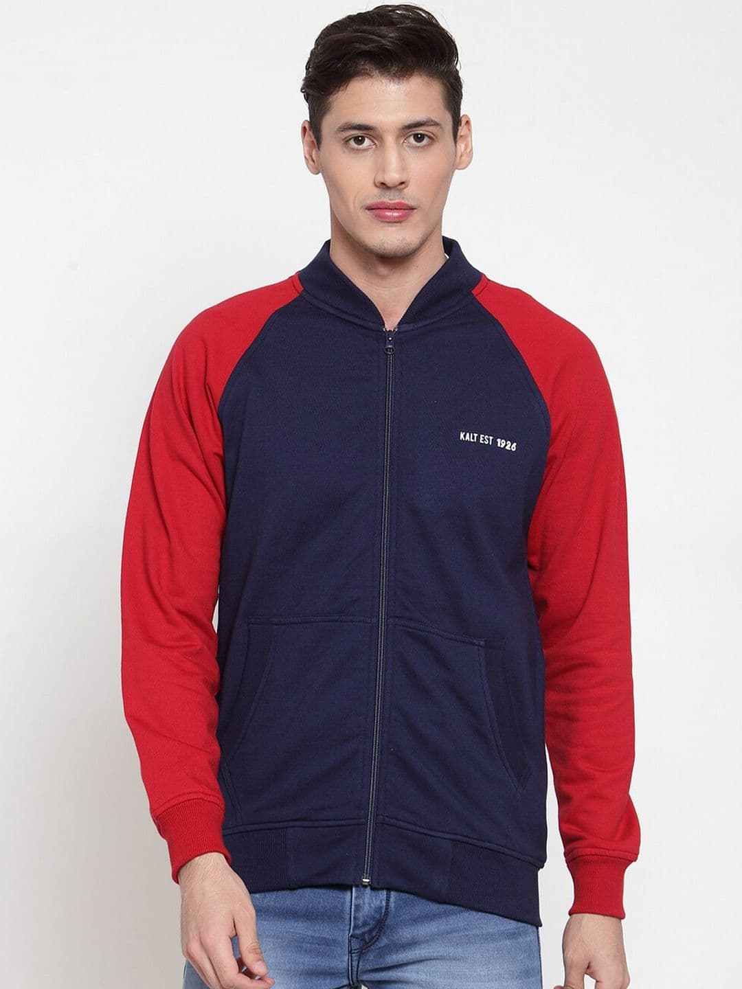 Kalt Men Navy Blue & Red Colourblocked Sporty Jacket - view 1
