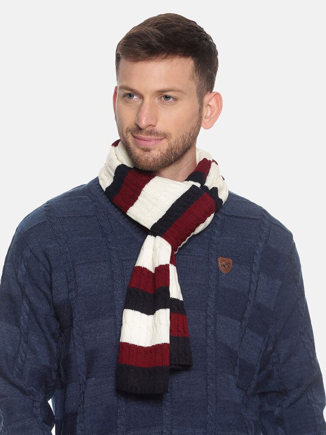 513 Men White & Navy Striped Patterned Muffler - view 1
