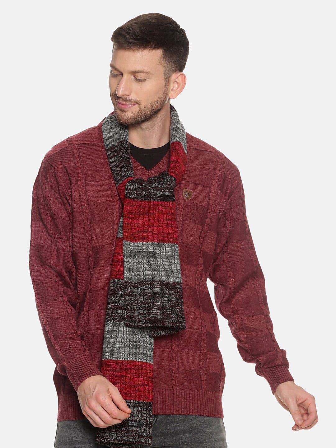 513 Men Red & Grey Colourblocked Muffler - view 1