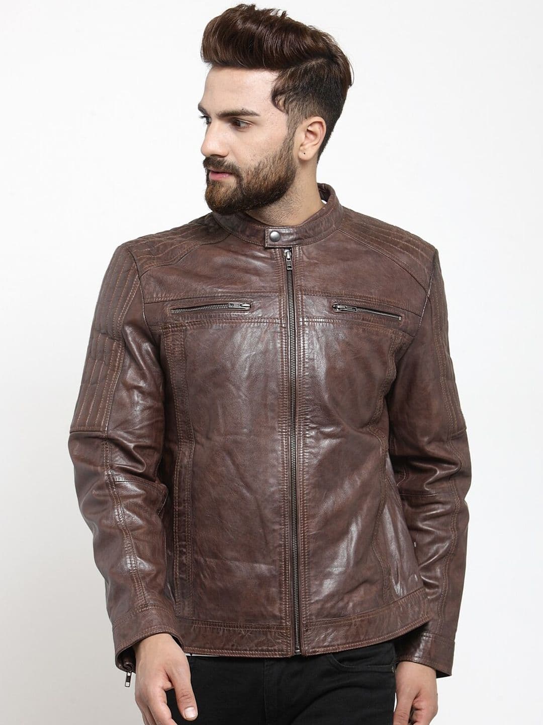 Teakwood Leathers Men Brown Printed Leather Jacket - view 1