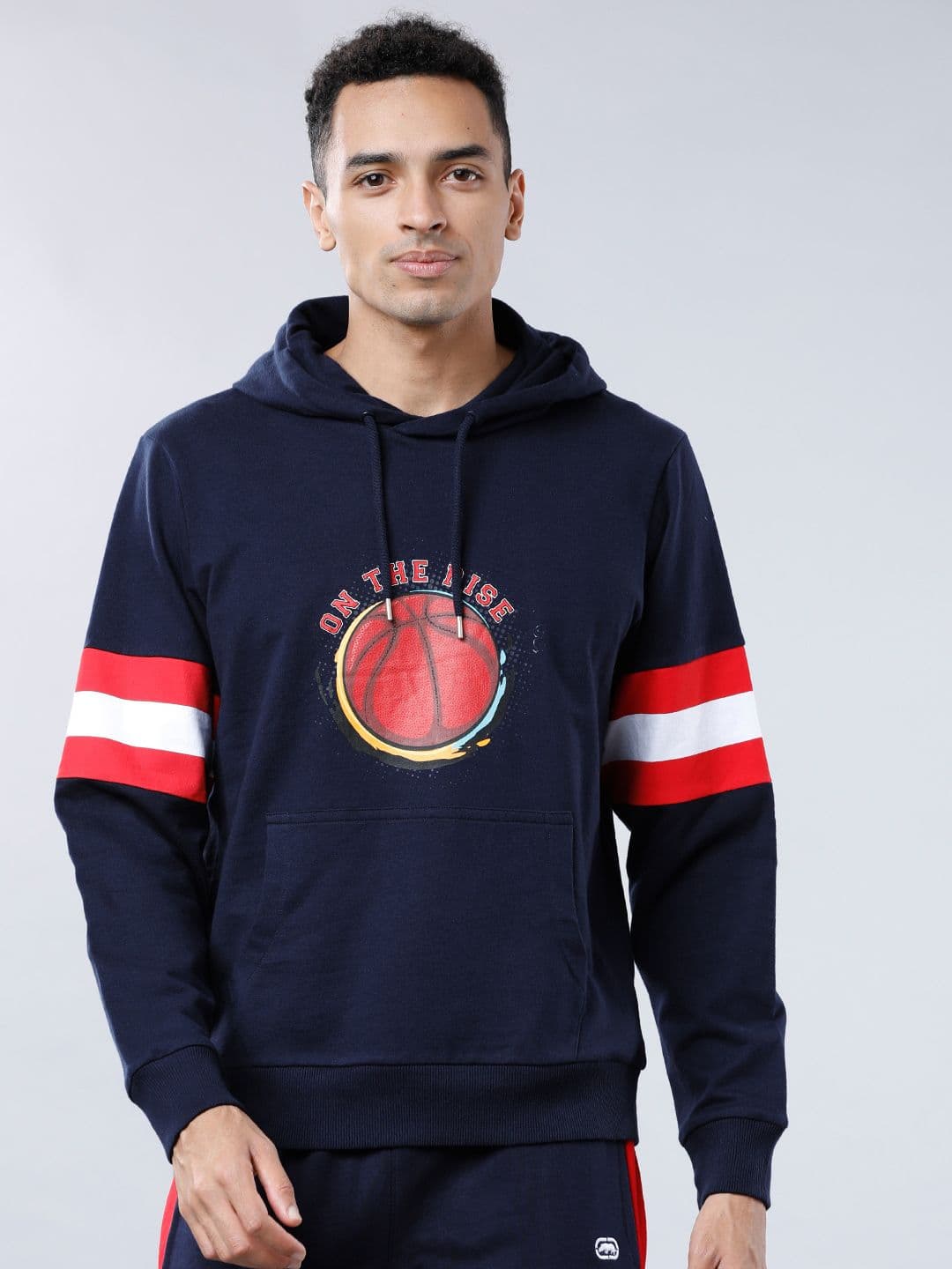 HIGHLANDER Men Navy Blue & Red Printed Hooded Sweatshirt - view 1