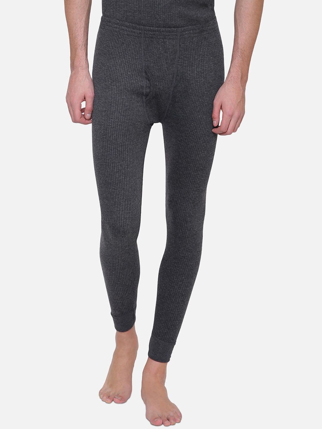 BODYCARE INSIDER Men Charcoal Grey Stripe Patterned Thermal Bottom - view 1