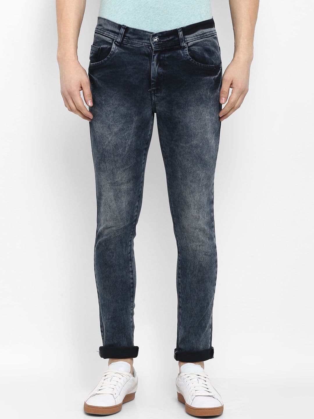 Routeen Men Grey & Blue Slim Fit Mid-Rise Clean Look Jeans - view 1