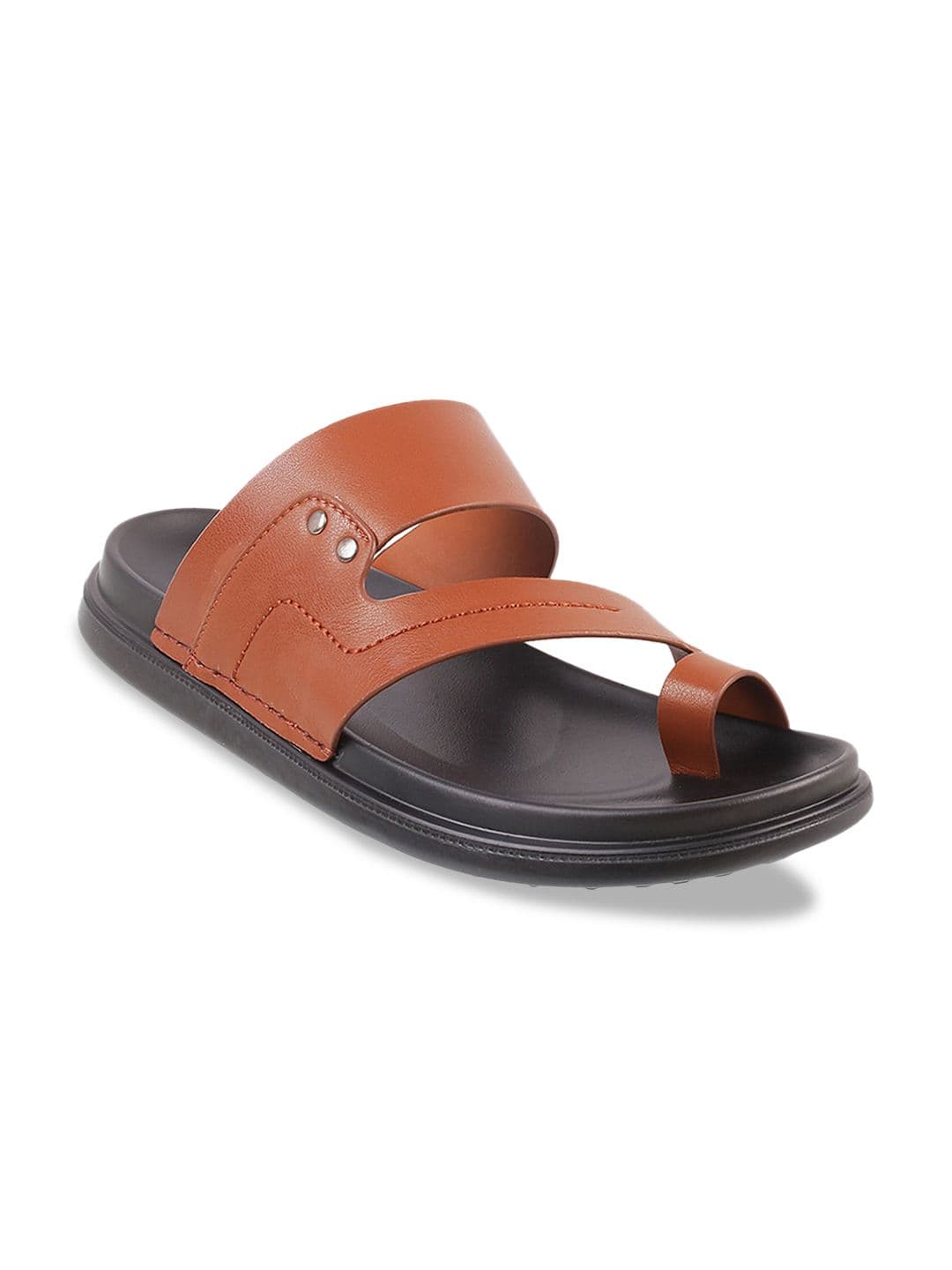 J.FONTINI Men Tan Brown & Black Solid Leather Comfort Sandals - view 1