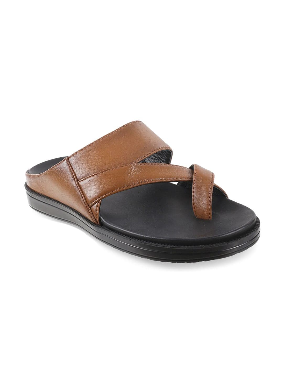 Mochi Men Tan Brown Solid Leather Comfort Sandals - view 1