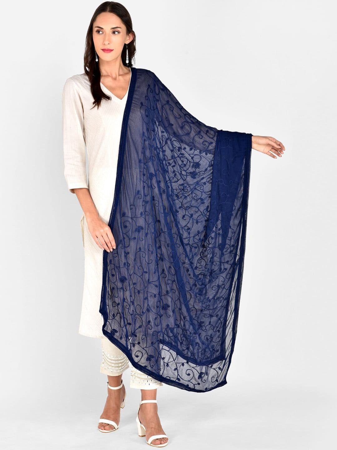 Dupatta Bazaar Navy Blue Embroidered Dupatta - view 1