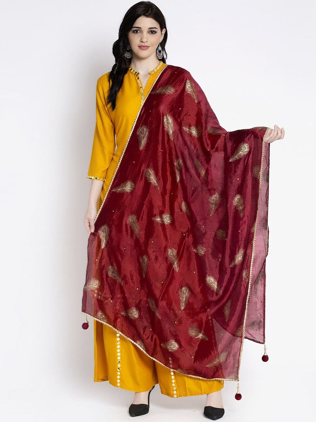 Clora Creation Women Maroon & Gold-Coloured Printed Dupatta - view 1