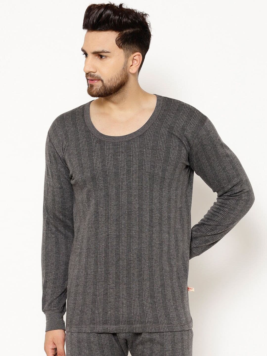 MACK JONNEY Men Black & Grey Striped Thermal Top - view 1
