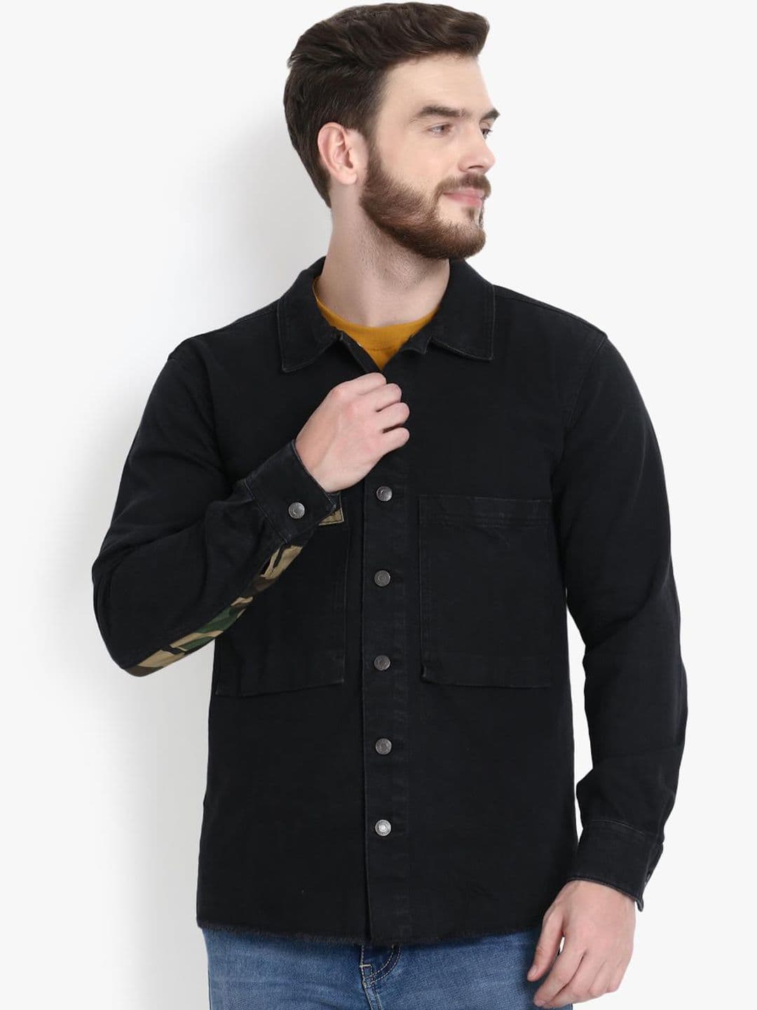 Kotty Men Black Solid Lightweight Denim Jacket - view 1