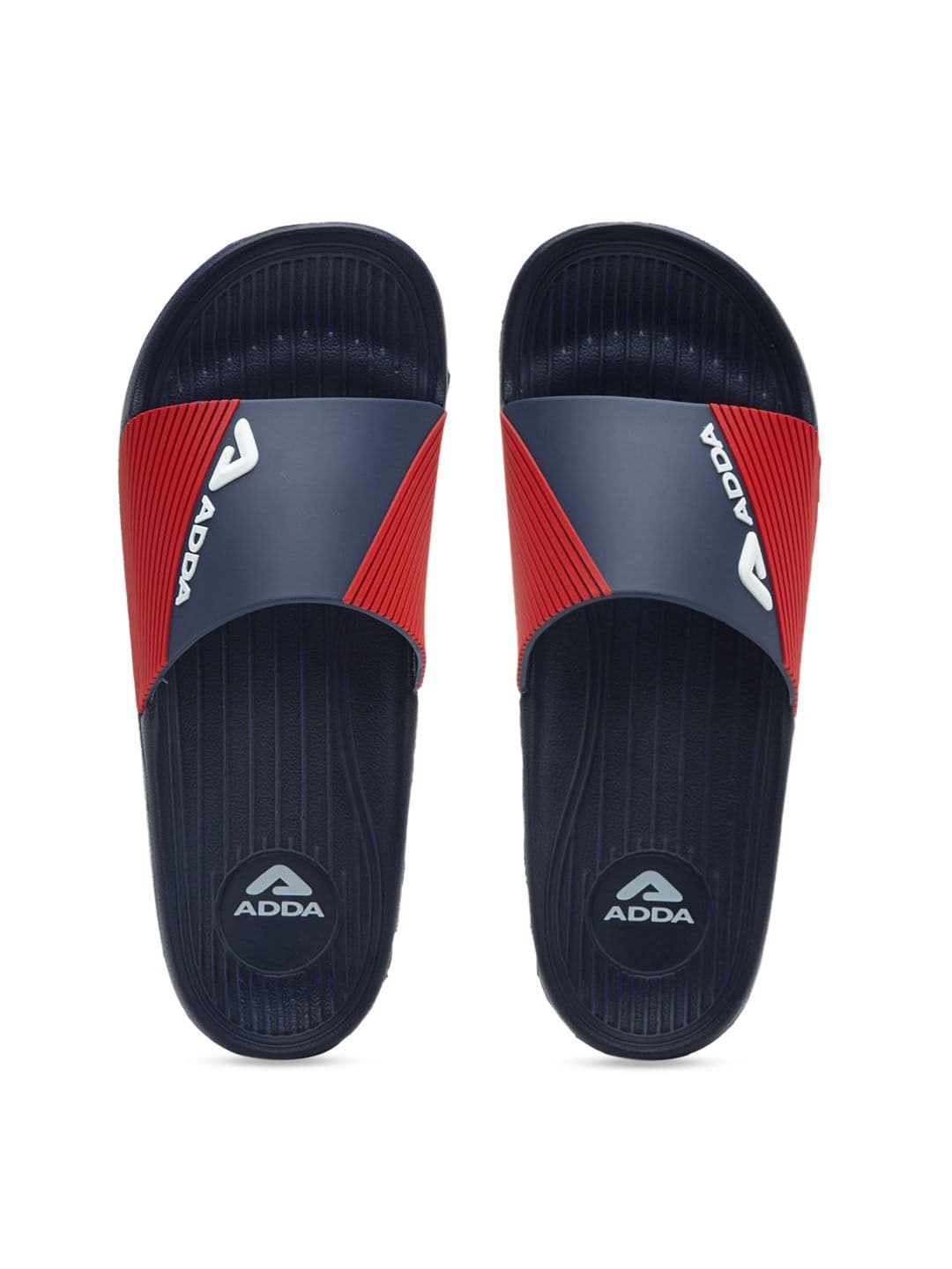 Adda Men Navy Blue & Red Colourblocked Sliders - view 1