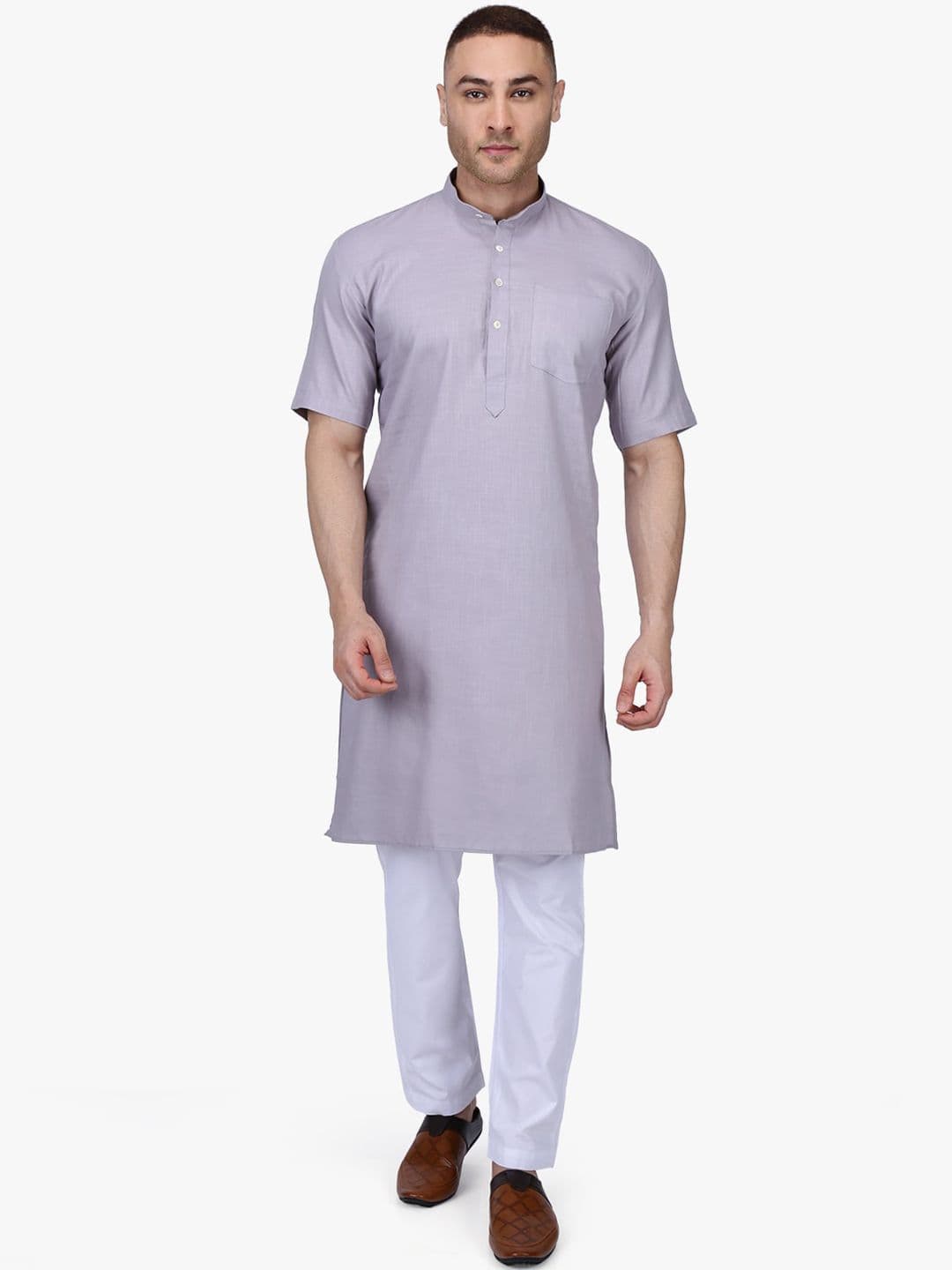RAJUBHAI HARGOVINDAS Men Lavender Solid Straight Kurta - view 1